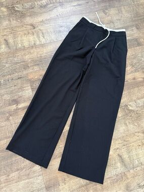 Zara Black Wide-Leg Drawstring Trousers
